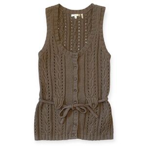 Tyler Boe Cashmere Blend Cable Knit Boho Vest Sleeveless Sweater Brown Medium M